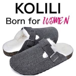 KOLILI - NWT - L Sz 6-7 Indoor/Outdoor Faux Fur Lined Slippers/Mules. Comfy!